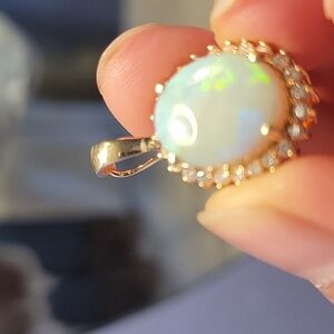 14k Gold Diamonds Fair Opal Pendant